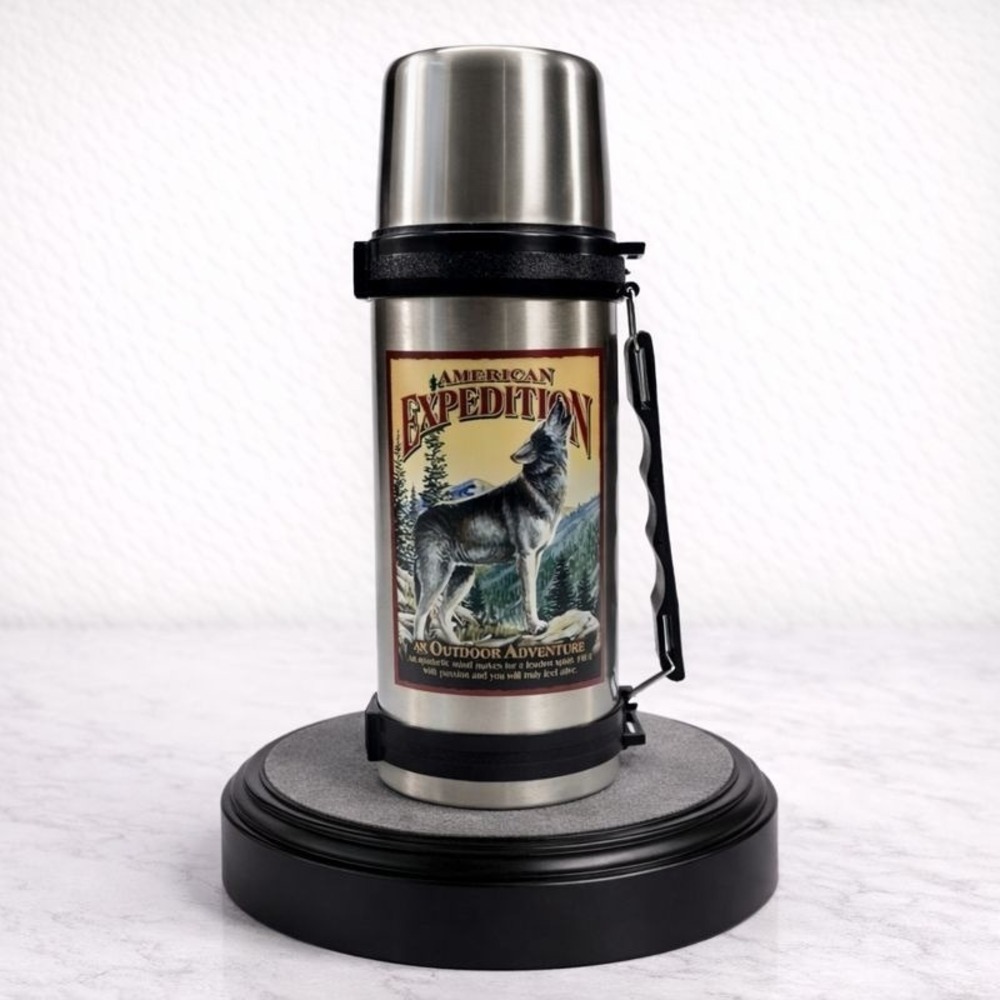American Expedition Gray Wolf Stainless‎ steel Thermos Travel Mug-34 Oz